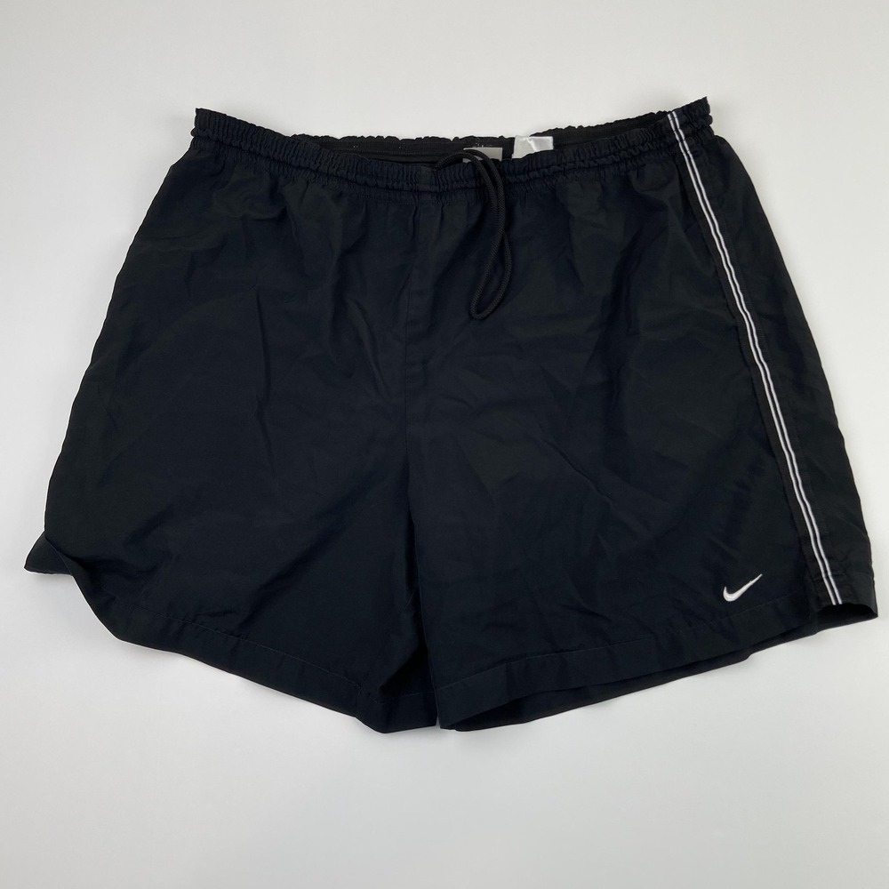 Nike Swim Shorts Mens XL 35x7 Black Trunks Elastic Waist Drawstring Side Stripe